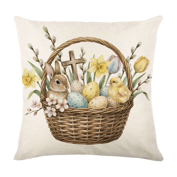 HuiXinOu Easter Decorative Pillow, Bunny and Chick Patterned Egg Print Cushion, Soft Comfortable Throw Pillow, Suitable for Sofa, Bedroom, Living Room Holiday Decoration