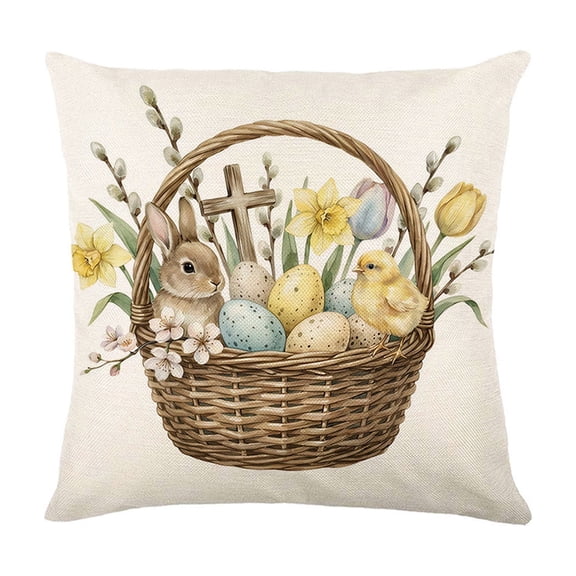 HuiXinOu Easter Decorative Pillow, Bunny and Chick Patterned Egg Print Cushion, Soft Comfortable Throw Pillow, Suitable for Sofa, Bedroom, Living Room Holiday Decoration