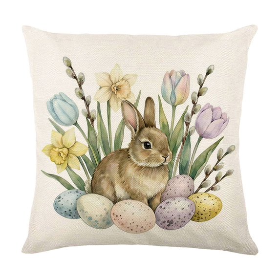 HuiXinOu Easter Decorative Pillow, Bunny and Chick Patterned Egg Print Cushion, Soft Comfortable Throw Pillow, Suitable for Sofa, Bedroom, Living Room Holiday Decoration