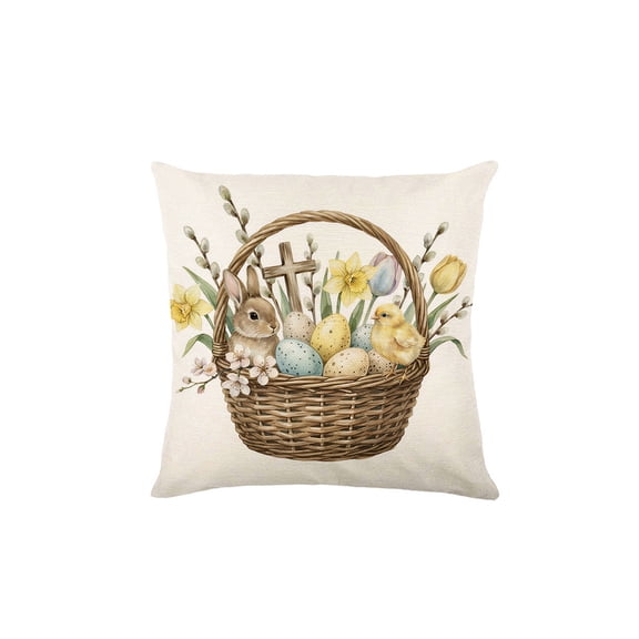HuiXinOu Easter Decorative Pillow, Bunny and Chick Patterned Egg Print Cushion, Soft Comfortable Throw Pillow, Suitable for Sofa, Bedroom, Living Room Holiday Decoration