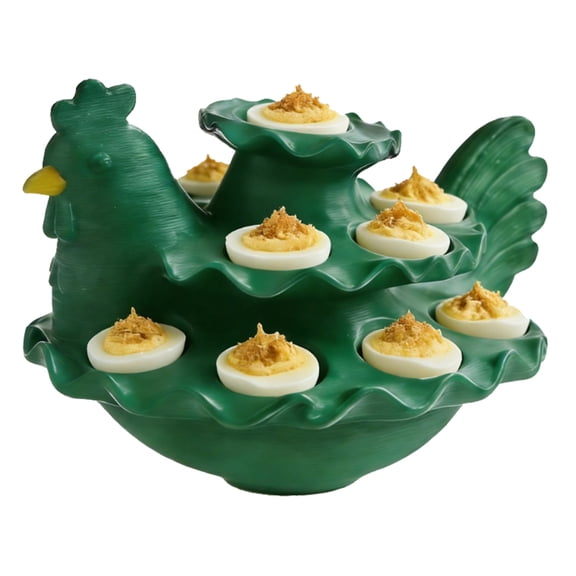 HuiXinOu Easter Devil Egg Platter Tray, Reusable Green Egg Shape Holder with Divider, Holiday Serving Tray for Appetizers Snacks Party Dining