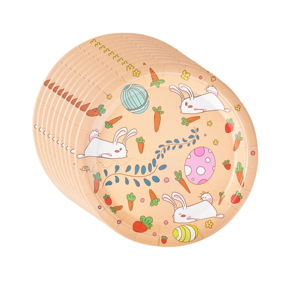 HuiXinOu Easter Disposable Paper Plates Cartoons Printed Festive Dinner Plates Cute Bunny And Easter Egg Paper Plates Suitable Spring Holiday Easter Decorations Party Supplies
