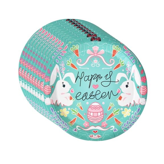 HuiXinOu Easter Disposable Paper Plates Cartoons Printed Festive Dinner Plates Cute Bunny And Easter Egg Paper Plates Suitable Spring Holiday Easter Decorations Party Supplies