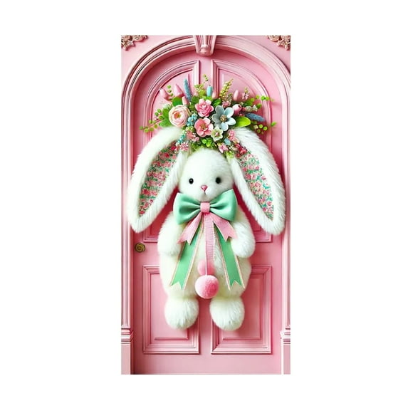 HuiXinOu Easter Door Banner Polyester Bunny Themed Holiday Party Decoration for Outdoor Photography Home Spring Festive Attractive Decor