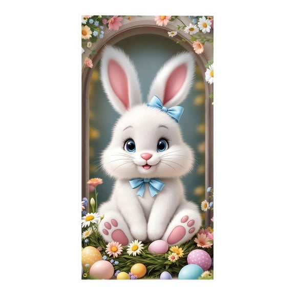 HuiXinOu Easter Door Curtain Decor 180x90cm, Spring Bunny Rabbit Window Wall Hanging for Living Room Bedroom, Holiday Party Background Decoration Supplies for Kids Adults