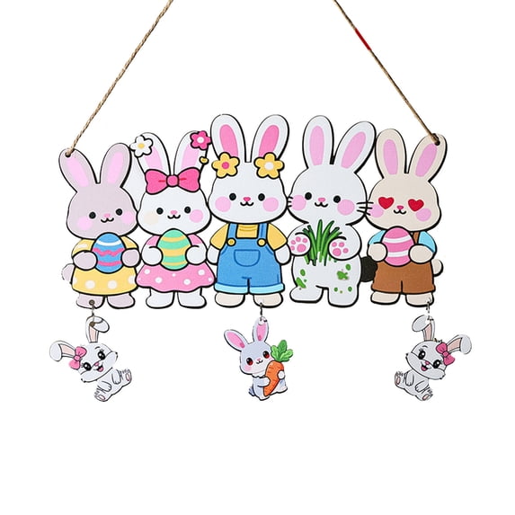 HuiXinOu Easter Door Hanger Sign, Wooden Hanging Decor with Rabbit and Egg Print, Large Holiday Welcome Decoration for Front Door, Home, Spring Party and Festival
