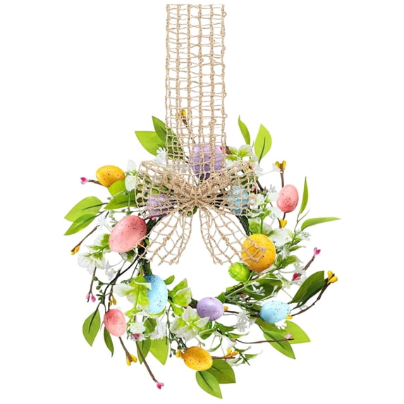 HuiXinOu Easter Egg Garland Decor, 2 Pack Floral Hanging Wreath with Faux Eggs for Spring Party, Mantel, Door, Wall, Tabletop Holiday Decoration