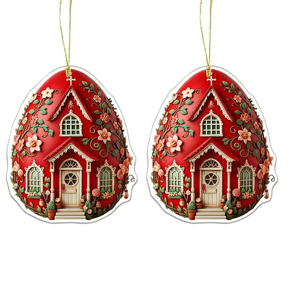 HuiXinOu Easter Egg Ornaments, 2 Pcs 2D Hanging Pendants with Holiday Design, Spring and Easter Tree Decorations for Home, Party, and Seasonal Celebration