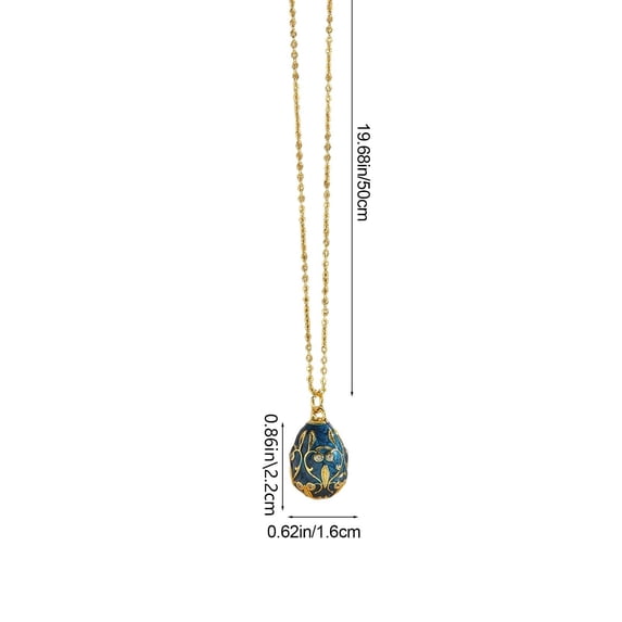 HuiXinOu Easter Egg Pendant Necklace Enamel Zircon Vintage Jewelry Gold Chain Floral Egg Design Necklace for Women Spring Holiday Gift & Party Accessory