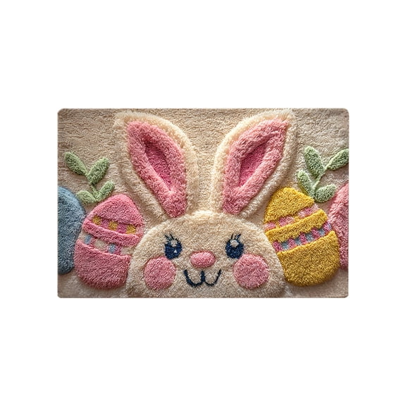 HuiXinOu Easter Faux Coir Doormat Outdoor Entrance Welcome Mat Non Slip Absorbent Rug for Spring Home Entryway and Holiday Decor