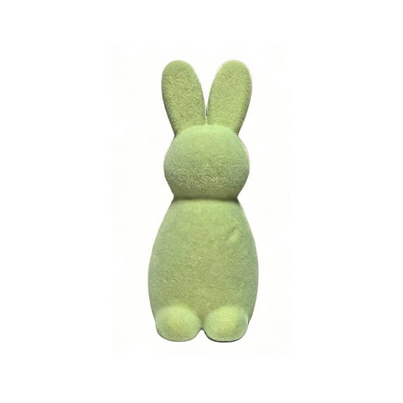 HuiXinOu Easter Flocked Bunnies Figurine, Spring Tables Decoration Centerpieces, White Fuzzy Easter Bunny Decor For Indoor Home Decorating, Cute Rabbit Ornament For Shelf