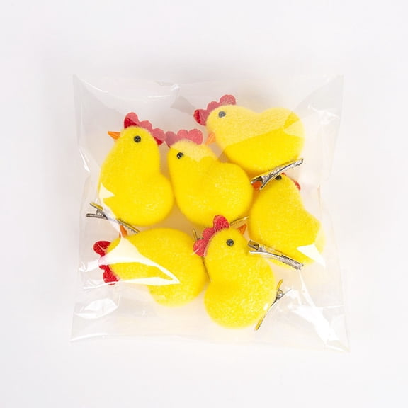 HuiXinOu Easter Flocked Chick Decor Set of 6 Foam Chicks with Clips Spring Holiday Table Decorations for Easter Basket Party Favors Home Kitchen Decorate