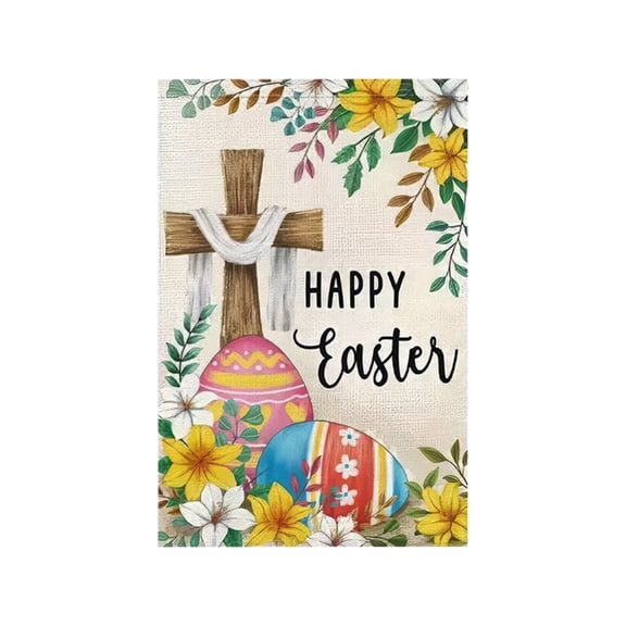 HuiXinOu Easter Garden Flag Double Sided Spring Outdoor Decoration Bunny Rabbit Egg Pattern 18x12 Inch Burlap Banner for Yard Patio Home Party Easter Basket Filler