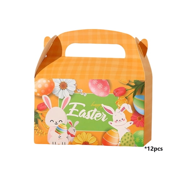 HuiXinOu Easter Gift Bags, 12-Pack Bunny and Egg Pattern Decorative Bags, Holiday Party Favors, Treat Bags for Classroom, Church, Easter Egg Hunt