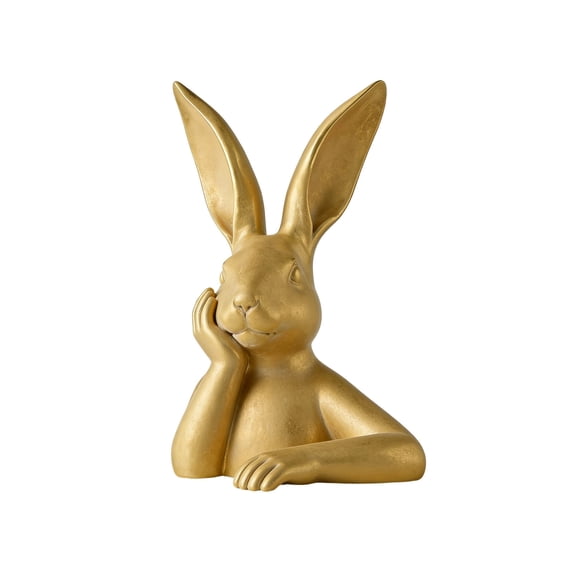 HuiXinOu Easter Gold Resin Bunny Table Decor Elegant Golden Cute Rabbit Head Figurine Thinking Bunny Design for Home Table Centerpieces Holiday Decor Collectible Gift