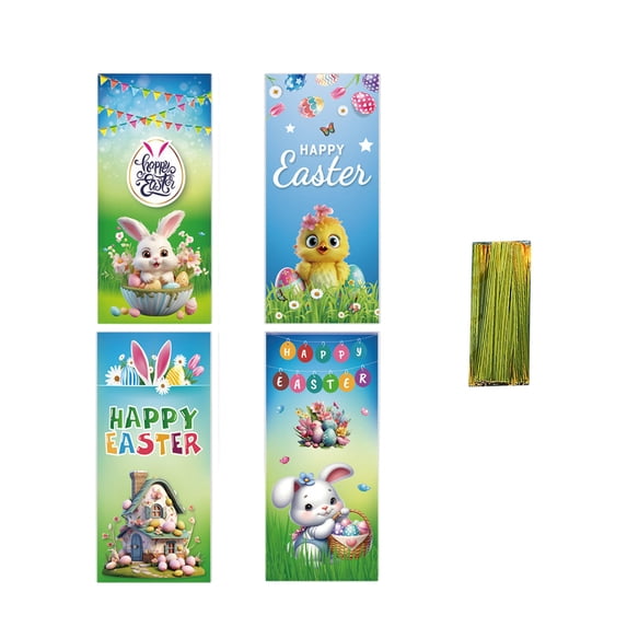 HuiXinOu Easter Goody Bags, 50 Pcs Gift Candy Snack Bags with Twist Ties for Party Favors, Baking Packaging, Holiday Treat Bags