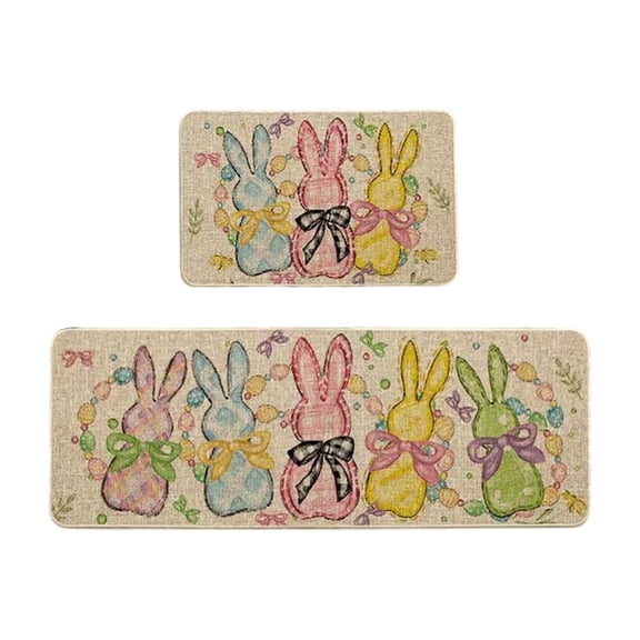 HuiXinOu Easter Kitchen Rug Set, 2-Piece Bunny and Egg Pattern Doormat for Floor, Non-Slip Backing for Entryway, Hallway, Front Door Decor