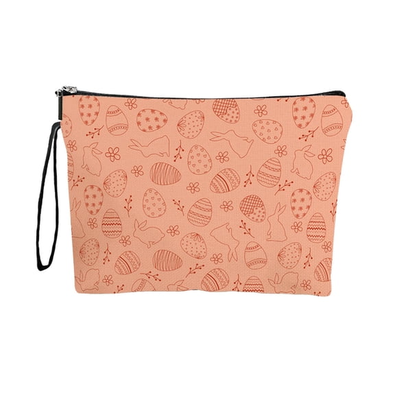 HuiXinOu Easter Makeup Bag, Bunny & Egg Pattern Portable Travel Cosmetic Case, Water-resistant Storage Pouch with Handle, Holiday Gift & Decor