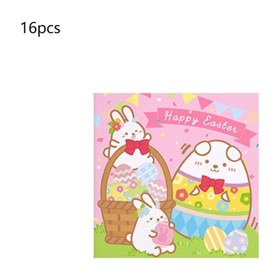 HuiXinOu Easter Party Disposable Tableware Set Bunny Egg Themed Napkins for 16 Guests Spring Celebration