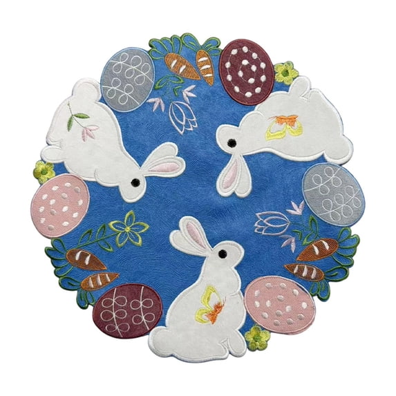 HuiXinOu Easter Placemats, Embroidered Bunny Design Set of 4, Washable Table Mats for Holiday Parties Daily Dining Kitchen Decor