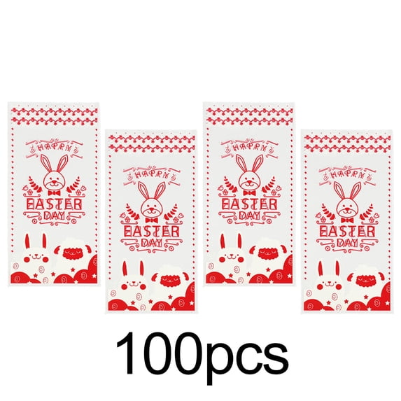 HuiXinOu Easter Plastic Candy Bags, 100 OPP Clear Treat Bags with Twist Ties, for Easter Egg Hunt Party Favor Snack Packaging