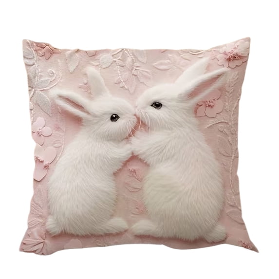 HuiXinOu Easter Printed Pillow Cover, Bunny Faux Embroidery Sofa Cushion, Holiday Home Decor for Spring Living Room