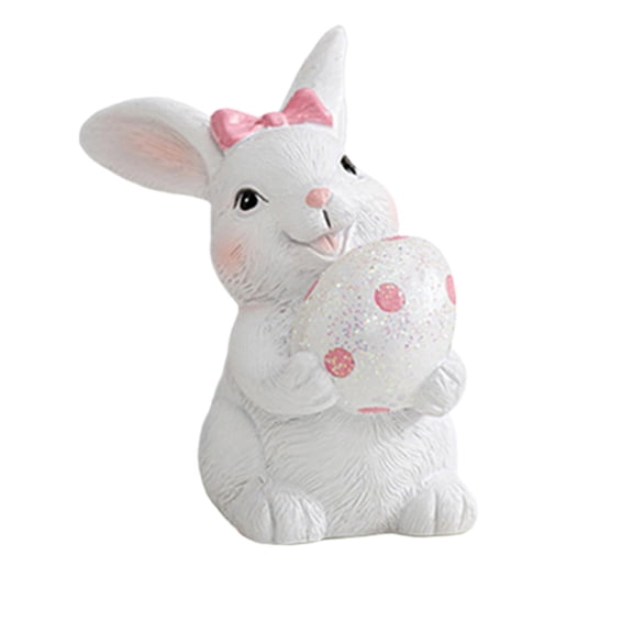 HuiXinOu Easter Resin Bunny Embracing Easter Eggs Shaped Ornament Cute Cartoon Animal Model Spring Holiday Home Decoration(White), B
