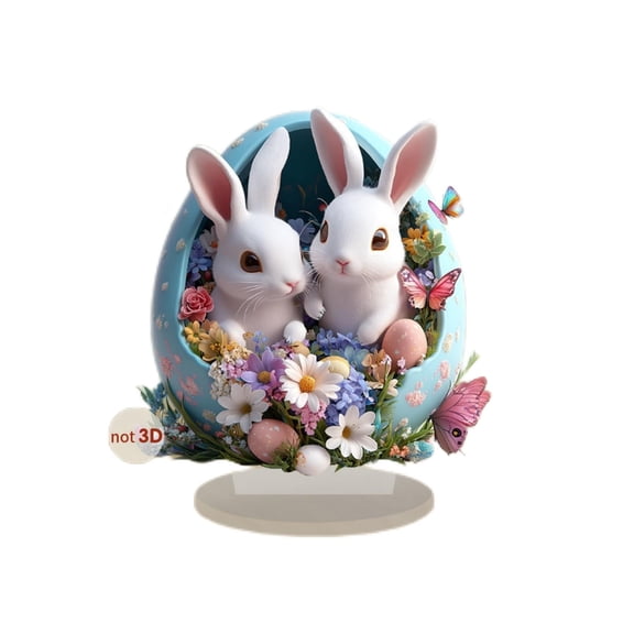 HuiXinOu Easter Table Decor 2D Stand-Up, Spring Bunny Chick Themed Centerpiece for Dining Table, Living Room Bedroom Festival Desktop Ornament, 8 Inch Holiday Home Decor