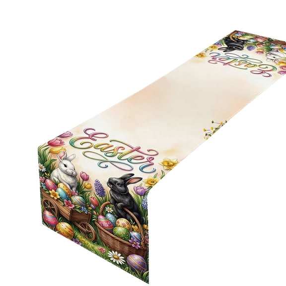 HuiXinOu Easter Table Flag, Decorative Holiday Tablecloth for Home Restaurant Kitchen Party, Foyer Dining Table Decor with Festive Print