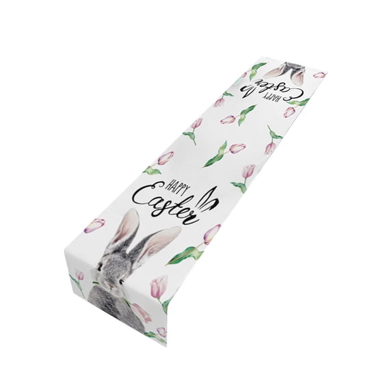 HuiXinOu Easter Table Runner Linen Double-Sided Tablecloth 1x5ftSpring Holiday Dining Decor Washable Home Kitchen