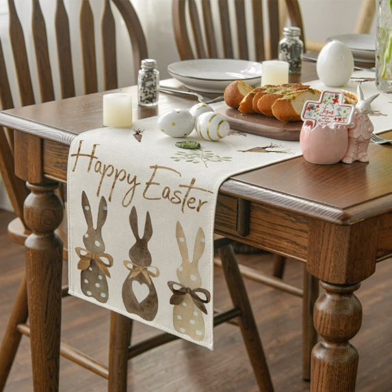 HuiXinOu Easter Table Runner, Polyester Rectangle Table Cloth for Indoor Outdoor Party, Spring Summer Kitchen Dining Decor