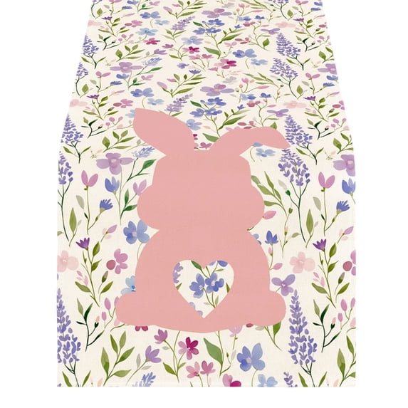 HuiXinOu Easter Table Runner with Rabbit Floral Egg Design Holiday Party Table Decor, Tablecloth Placemat for Dining Room Kitchen Spring Celebration 59 x 13 in