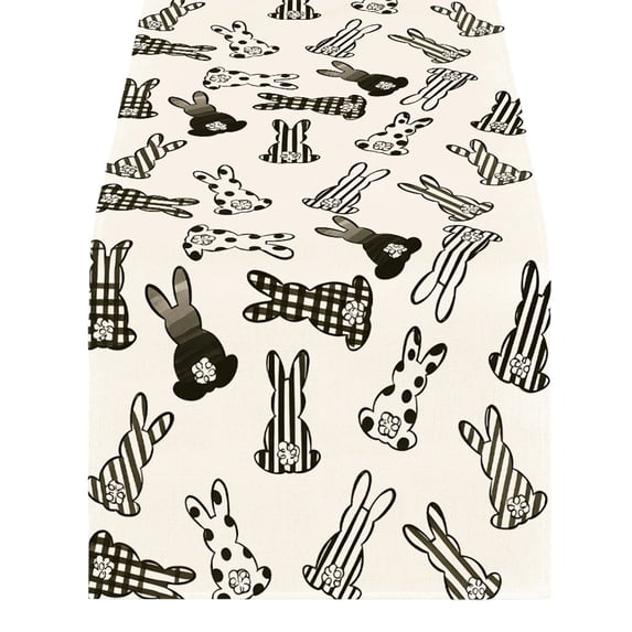 HuiXinOu Easter Table Runner with Rabbit Floral Egg Design Holiday Party Table Decor, Tablecloth Placemat for Dining Room Kitchen Spring Celebration 59 x 13 in