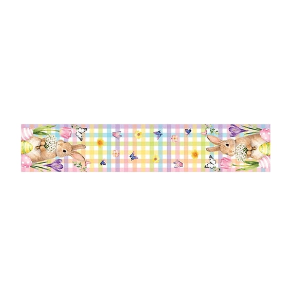 HuiXinOu Easter Table Runner with Rabbit Floral Egg Design Holiday Party Table Decor, Tablecloth Placemat for Dining Room Kitchen Spring Celebration 71 x 13.8 in