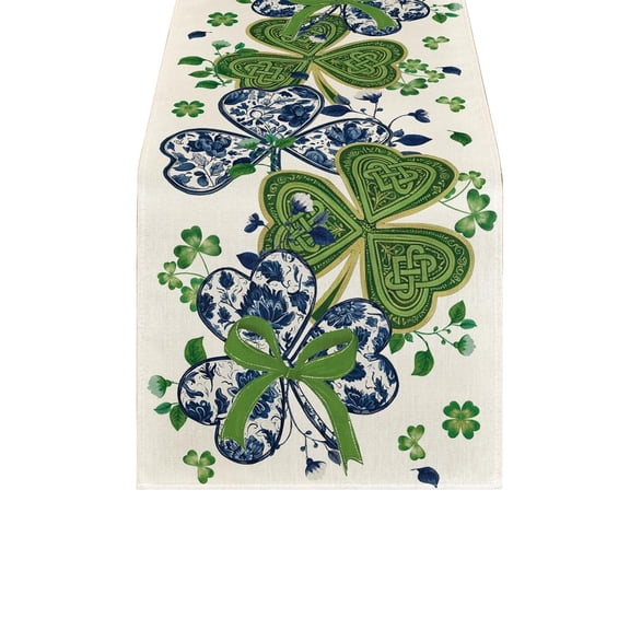 HuiXinOu Easter Table Runner, St. Patrick's Day Shamrock Kitchen Dining Table Decor for Home Party Holiday Celebration Decoration