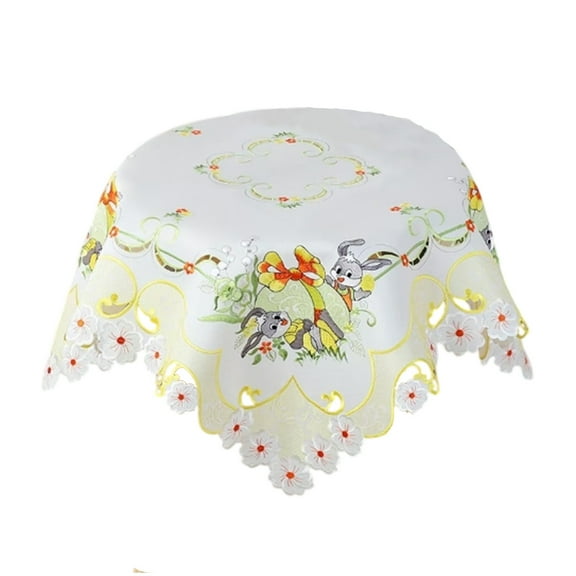 HuiXinOu Easter Tablecloth Round 85x85cm, Bunny Table Runner for Afternoon Tea Party, Holiday Dining Table Decor for Home Kitchen