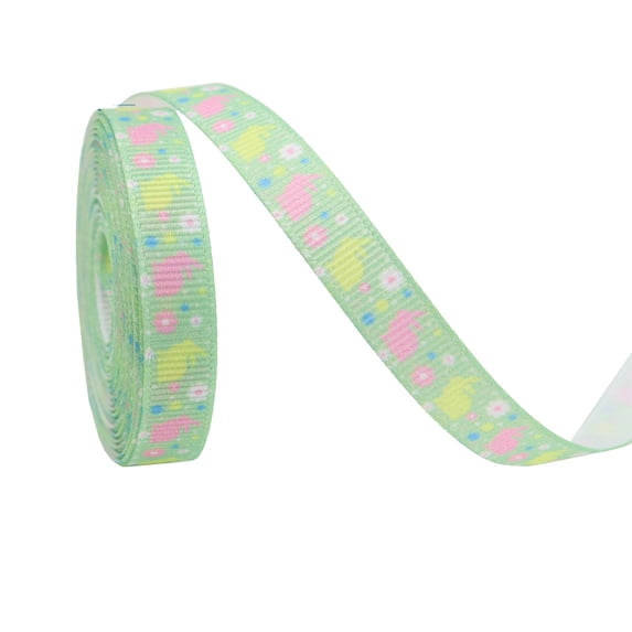 HuiXinOu Easter Themed Ribbon, 14.76ft Length with Egg and Bunny Checkered Patterns, Festive Floral Ribbon, Ideal for Spring Holiday Decor, Gift Wrapping, Wreaths, Bows and DIY Crafts