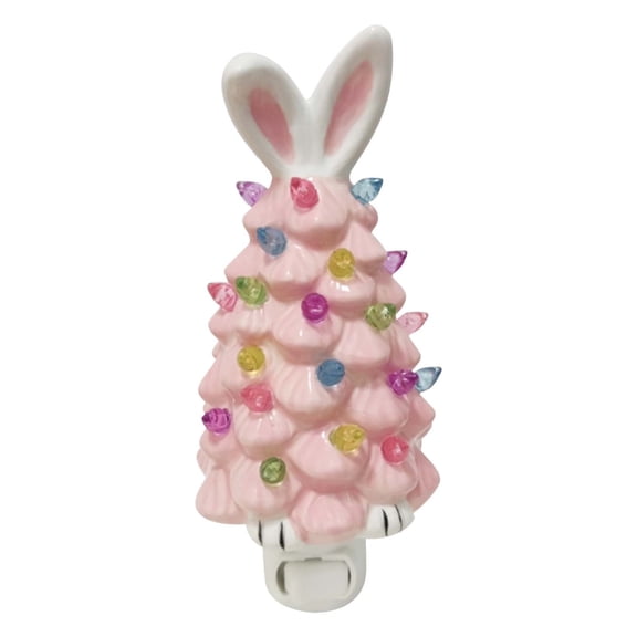 HuiXinOu Easter Tree Statue Decor with Bunny Gnome House Indoor Spring Home Bedroom Office Tabletop Decoration Lamp