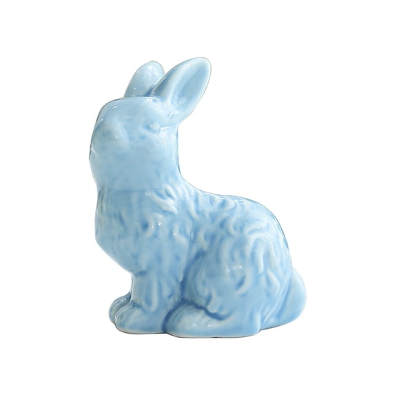 HuiXinOu Easter White Ceramic Bunny Figurine, Cute Rabbit Shaped Home Decoration, Handmade Ceramic Craft, Small Ornament, Suitable for Living Room, Shelf & Easter Decor