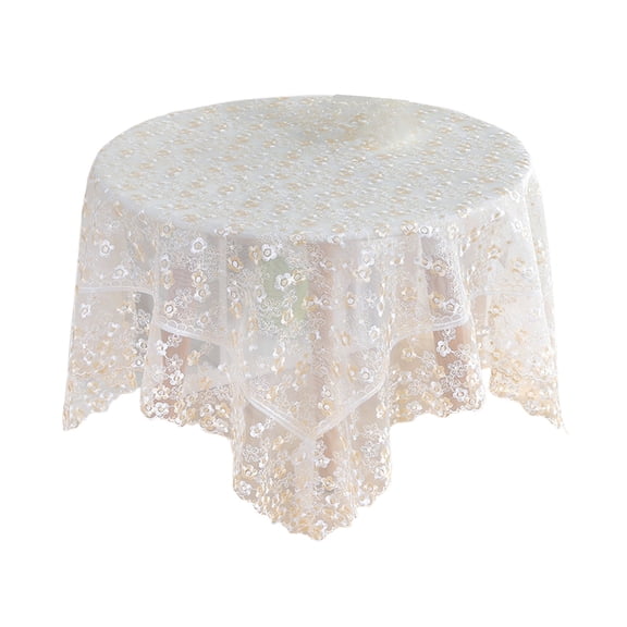 HuiXinOu European Style Lace Yarn Embroidered Tablecloth Fabric Elegant Decorative Cover for Dining Table Tea Table TV Console Small Round Table Bedside Table Home Living Room Decor
