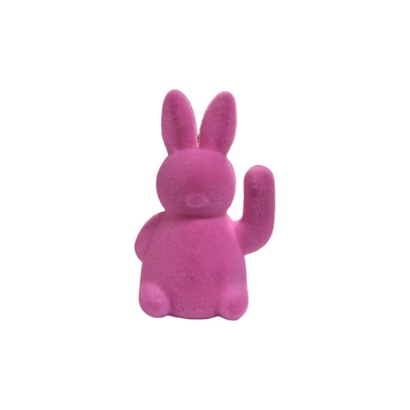 HuiXinOu Flocked Bunny Figurine 10cm Pink Easter Decorations Festive Ornament Desktop Display Holiday Scene Setup for Home Party Gift, Hot Pink