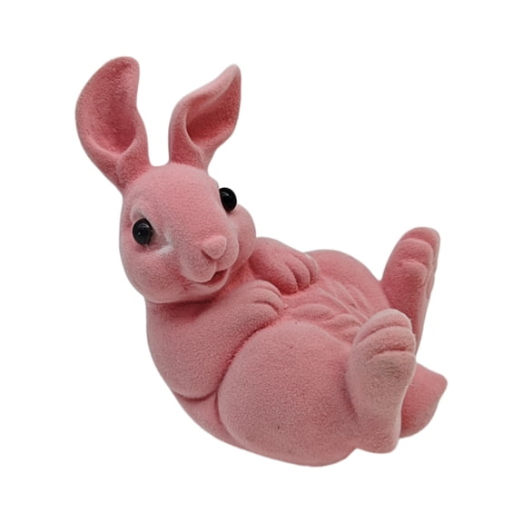 HuiXinOu Flocked Easter Bunny Figurine, Cute Spring & Easter Tabletop Decor, Plush Rabbit Statue for Home Mantel, Shelf, Easter Party & Seasonal Holiday Decoration