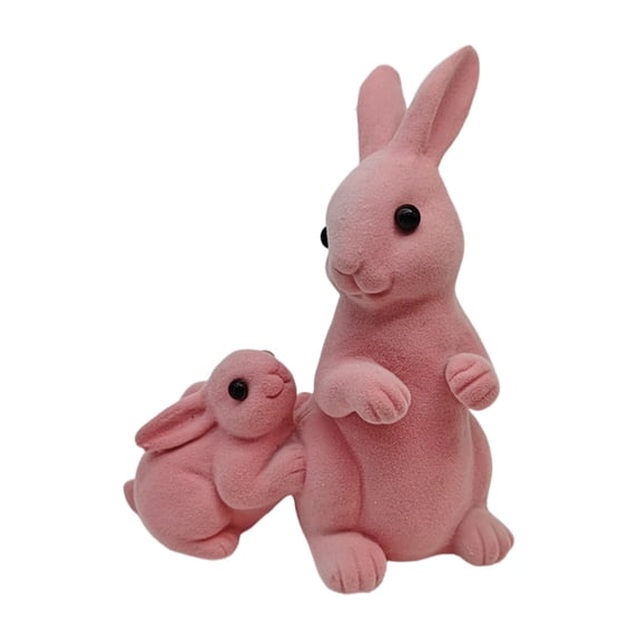 HuiXinOu Flocked Easter Bunny Figurine, Cute Spring & Easter Tabletop Decor, Plush Rabbit Statue for Home Mantel, Shelf, Easter Party & Seasonal Holiday Decoration