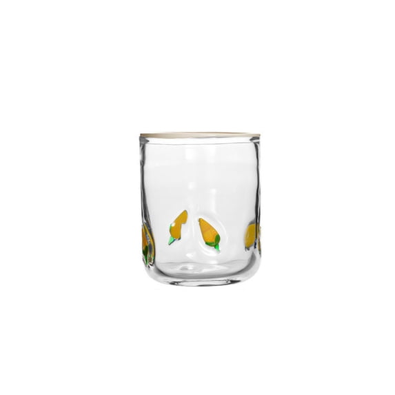 HuiXinOu Glass Cup, Vintage Style Embossed Lemon and Polka Dot Design, Drinking Glass for Iced Tea Juice Water, Easter Spring Dining