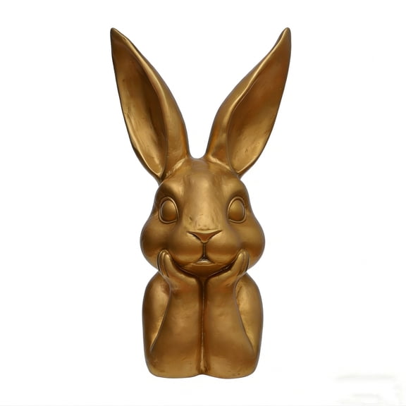 HuiXinOu Gold Bunny Statue Vintage Spring Easter Decor Resin Table Centerpiece Elegant Sculpture Figurine Collectible Gift for Home Indoor Tabletop Mantel Holiday Decor