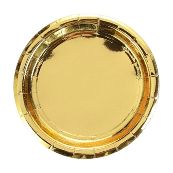 HuiXinOu Gold Foil 9in Disposable Paper Plates Pack Of 10 Elegant Metallic Dinnerware Cake Dessert Plates Party Supplies for Birthday Wedding Celebration, Gold