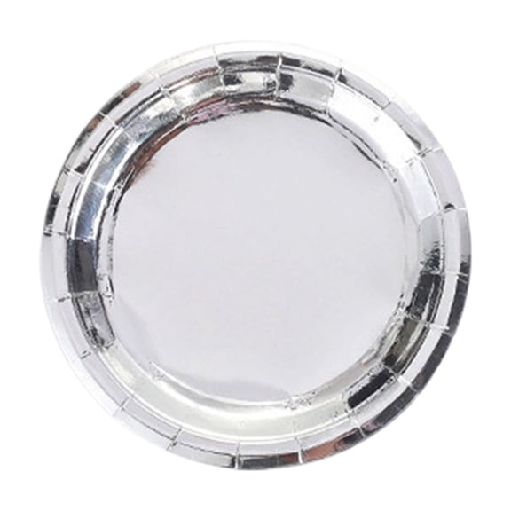 HuiXinOu Gold Foil 9in Disposable Paper Plates Pack Of 10 Elegant Metallic Dinnerware Cake Dessert Plates Party Supplies for Birthday Wedding Celebration, Silver
