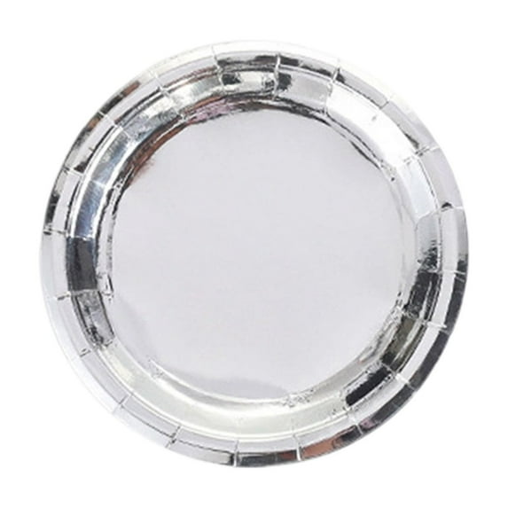 HuiXinOu Gold Foil 9in Disposable Paper Plates Pack Of 10 Elegant Metallic Dinnerware Cake Dessert Plates Party Supplies for Birthday Wedding Celebration, Silver