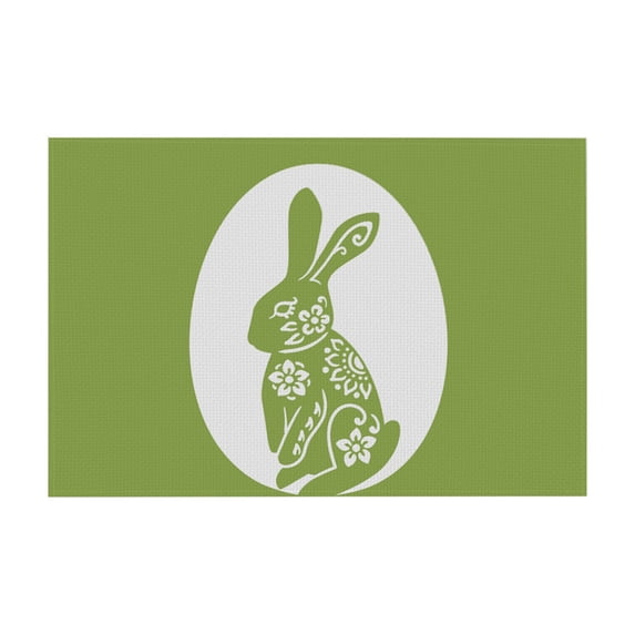 HuiXinOu Green Easter Placemats Set of 4, 12x18 Inch Spring Table Mats Heat Resistant & Washable, Bunny Themed Kitchen Dining Decor for Easter Party & Brunch