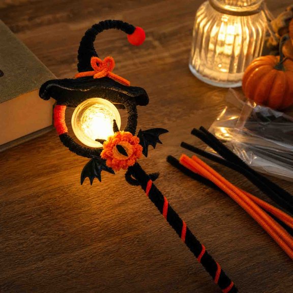HuiXinOu Halloween Wand Craft Kit, 2 Styles Glowing LED Wizard Stick Making Set, Pipe Cleaner Handmade Wand with Eye Flower, Halloween Party Favor for Party, Table, Shelf, Home, Classroom